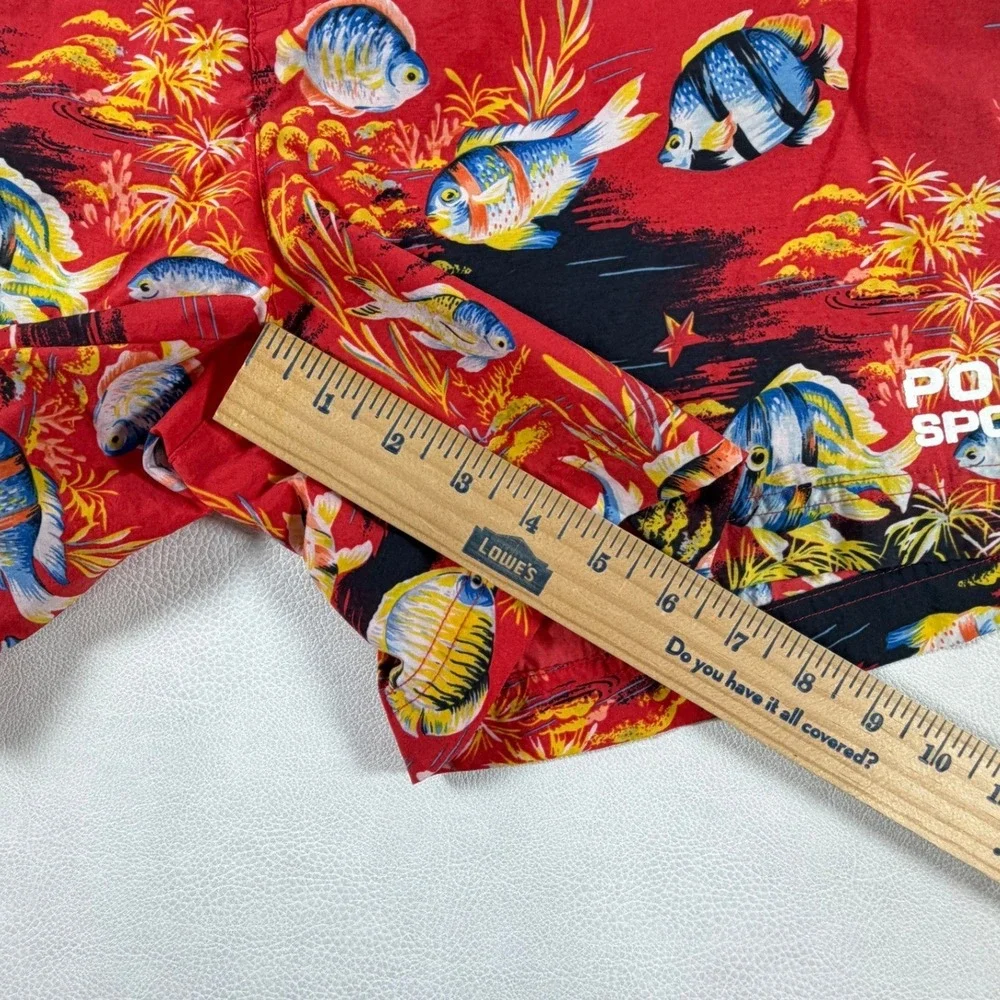 Vintage Polo Sport Ralph Lauren Red Tropical Fish Swim Trunks Mens Large L 90s